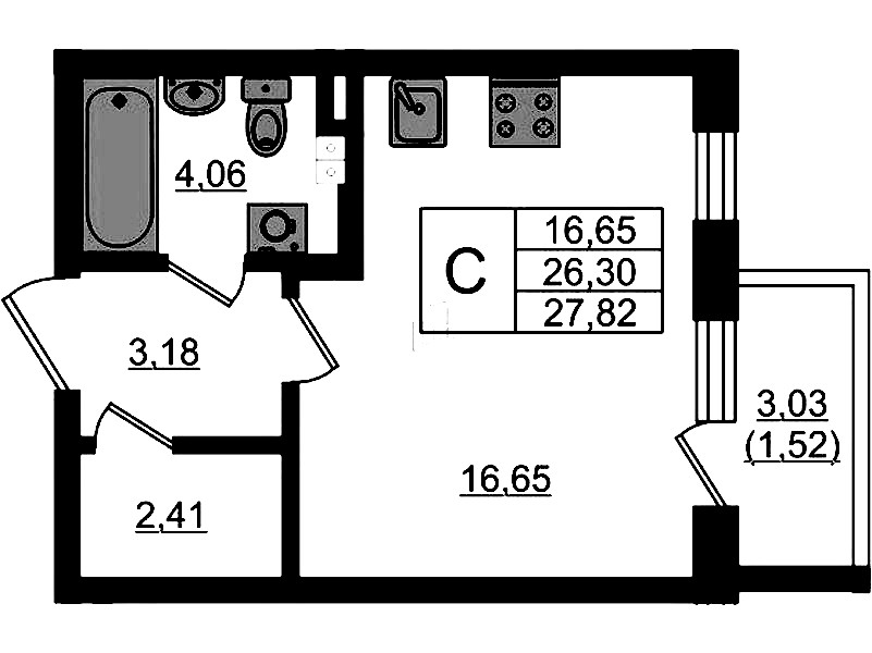 Квартира студия 27.82 м², 4/4 эт., ЖК «Новая история»
